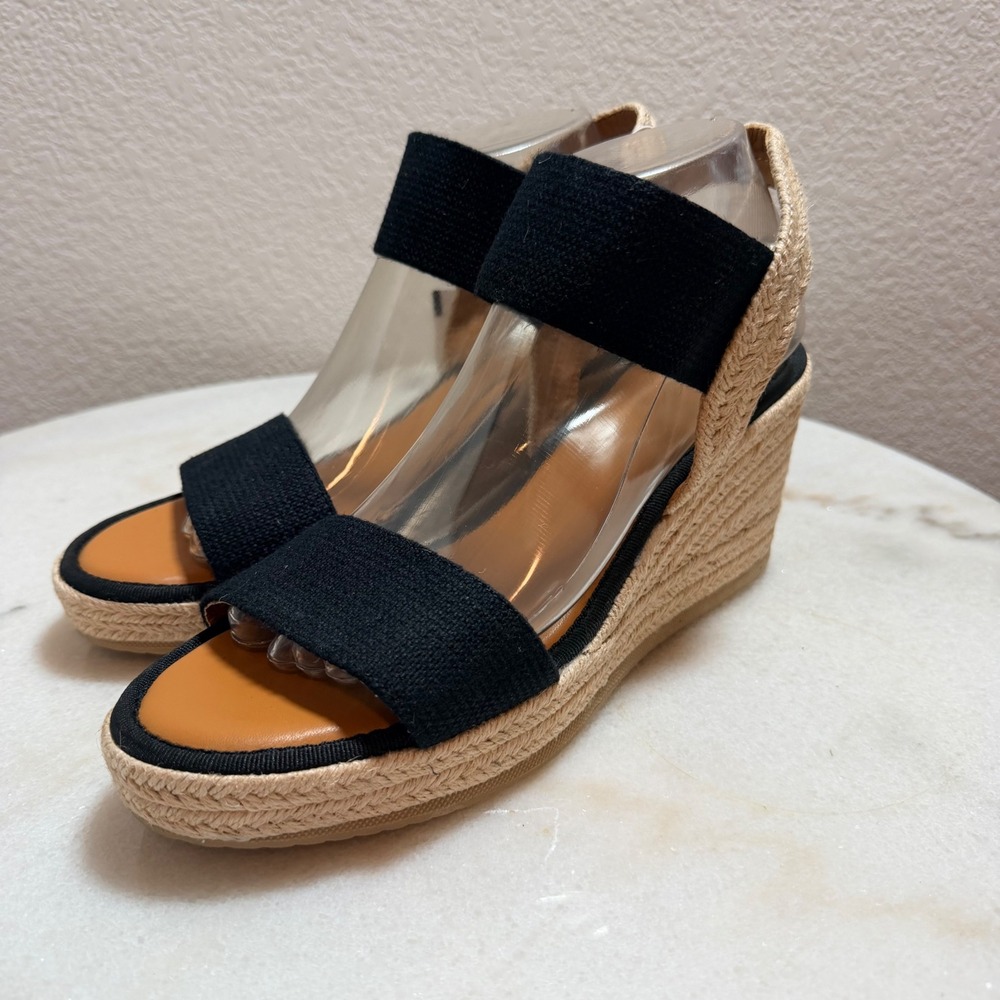MIA Black Elastic Strap Espadrille Wedge Sandals Platform Size 9.5